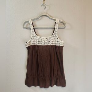 Decree Women's Potting Soil Brown Crochet Cotton Stretch Tank Top Size Large NWT